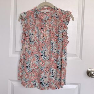 Loft Floral Ruffle Sleeve Shell Top